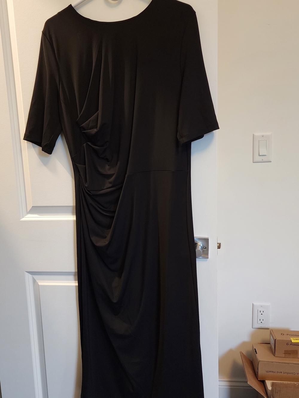 NWT. MM. Lafleur Ciela Italian Jersey Black Draped Midi Dress